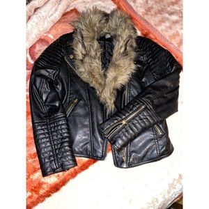 Forever 21 Leather Jacket W/Fur